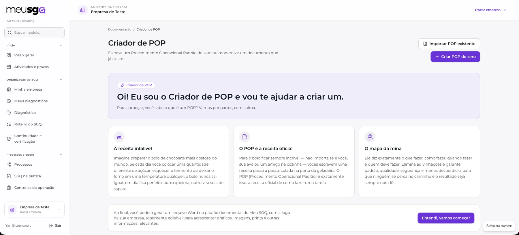 Tela do criador de procedimentos do Meu SGQ